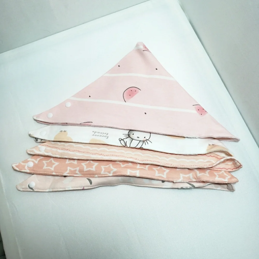 Cotton Bibs Snap Button Set of 5 Mixed Print Soft Pink White 6-12M